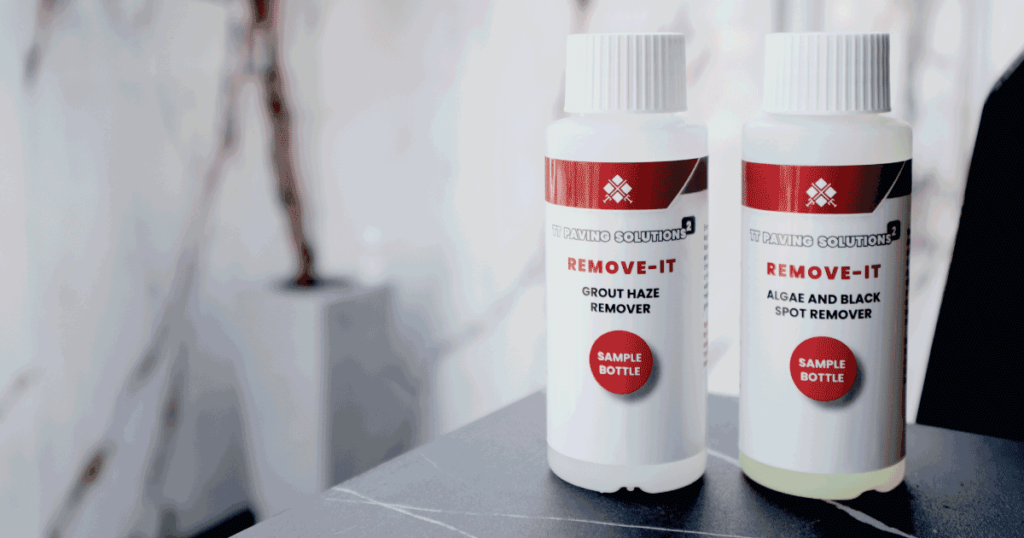TT Paving Solutions samples- Grout Haze Remover and Algae and black Spot Remover.