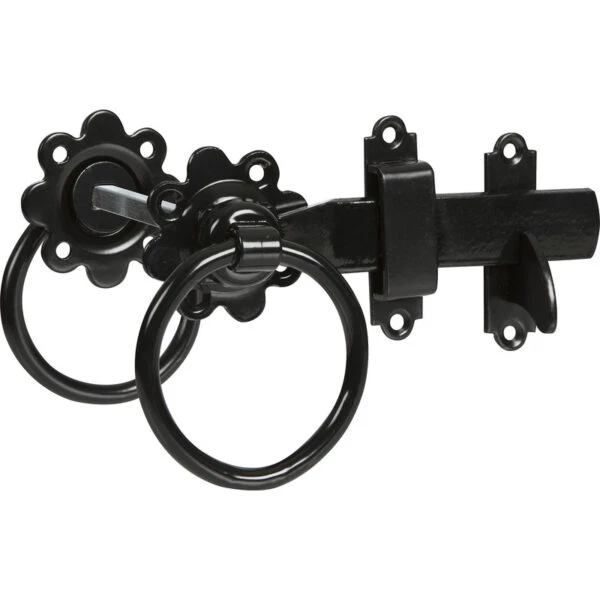 Ring Gate Latch - Twisted Ring - Prepack - 150mm Epoxy Black